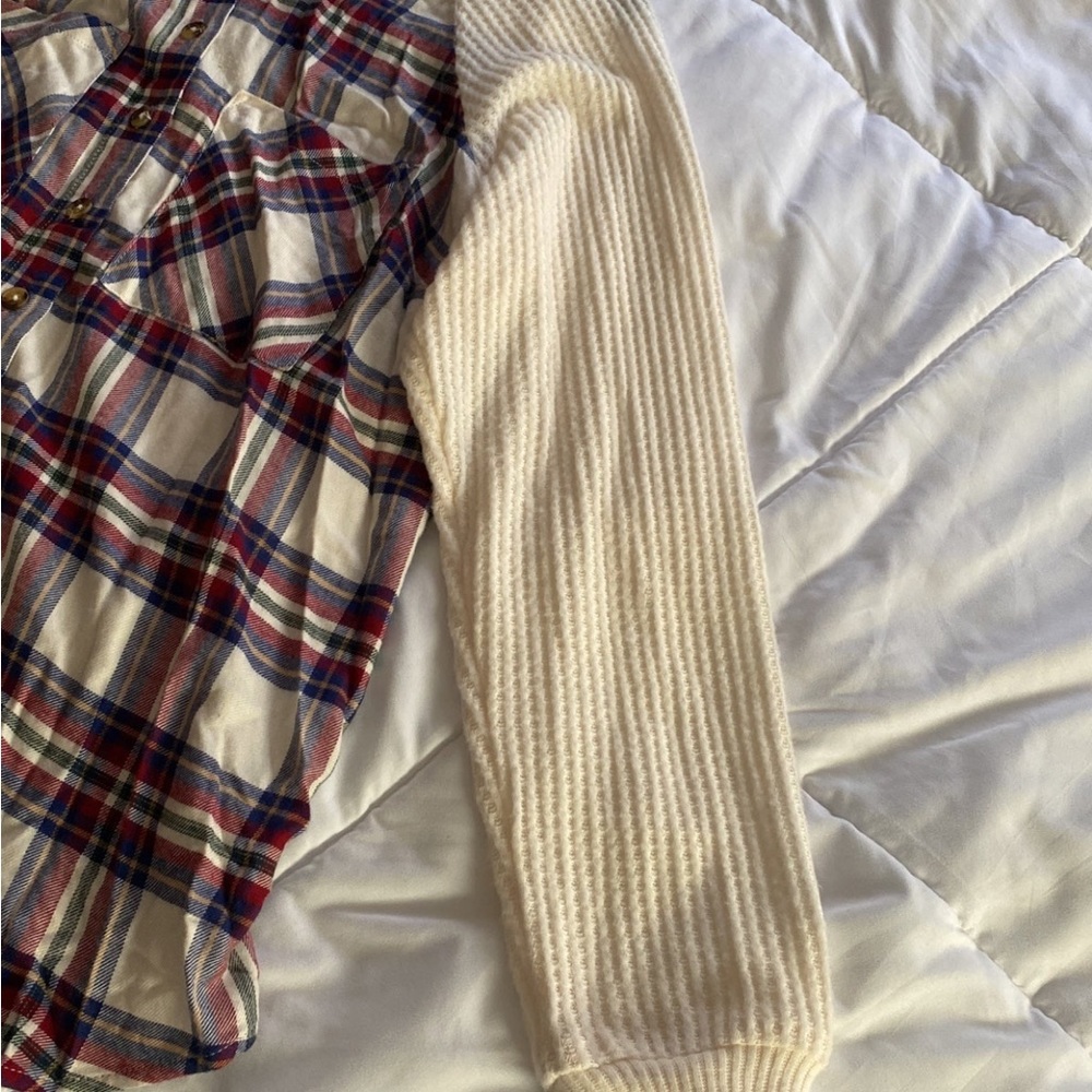 NWT Torrid cream button  up plaid long sleeve top size large - Picture 3 of 10